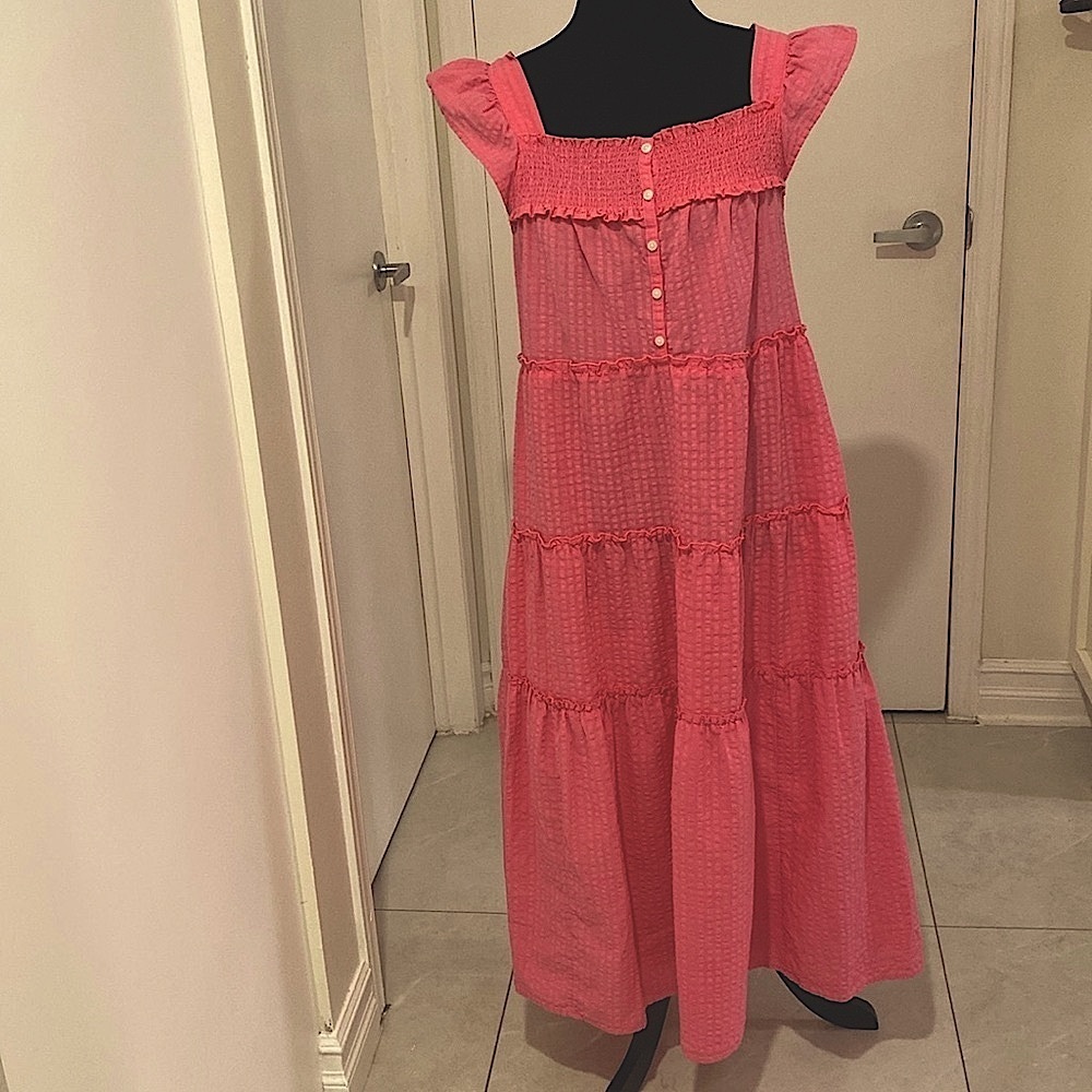 Old Navy Hot Pink Tiered Ruffled Maxi Sundress with Cap sleeves Size Medium